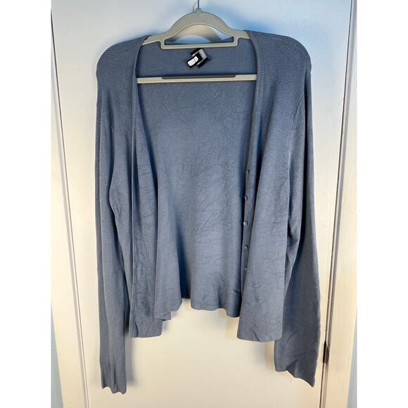 Eileen Fisher Cardigan Sweater Small Blue Silk Blend Preppy Minimalist Office - Picture 2 of 6